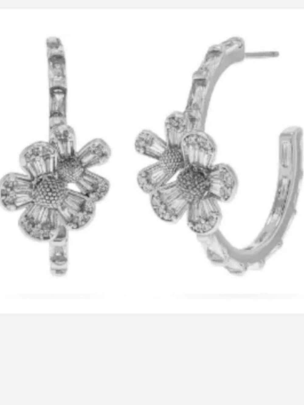 Kate Spade Silver Floral Hoop Earrings - Women Jewelry New